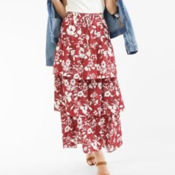 Outerknown Blue Pink Orange Tiered Maxi Skirt Side Zip Size Small / 26 Waist - Picture 2 of 10